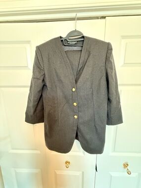 Harve Benard Gray Blazer Skirt Set with Gold Buttons